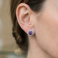 Kulaté pavé náušnice pecky s ametystem | Bílé zlato