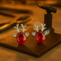 Sváteční náušnice pecky Reindeer s krystalem