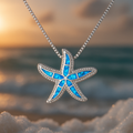 Stříbrný třpytivý modrý náhrdelník Starfish s opálem